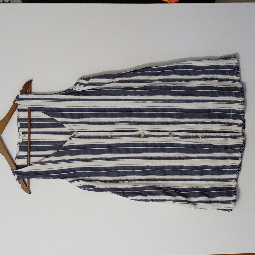 Umgee XL linen/cotton/viscose  blue & white stripe, sleeveless jumper dress